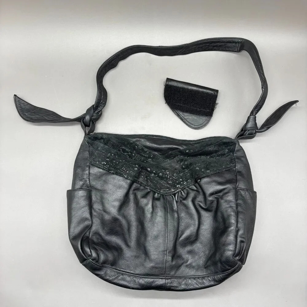 Black Leather Concealed Carry Hobo Shoulder Bag CCW Purse Removable Holster